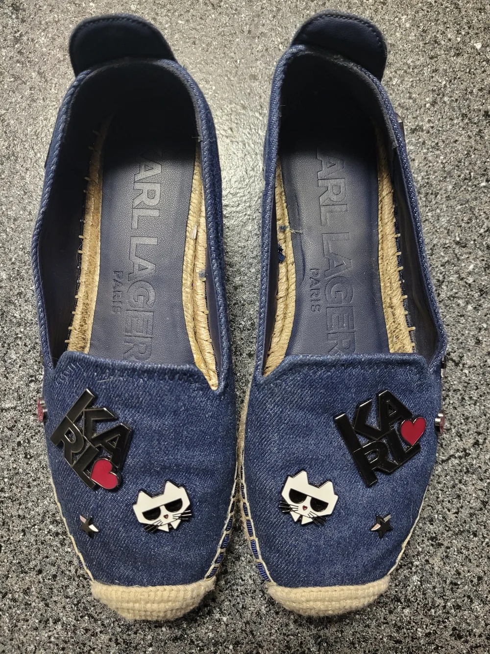 Karl Lagerfeld Denim Espadrille Flats with Fun Charms - Denim Size 7